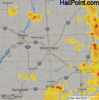 Hail Map for Bloomington, IL Region on June 30, 2019