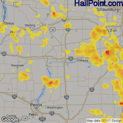Hail Map for Peru, IL Region on June 30, 2019