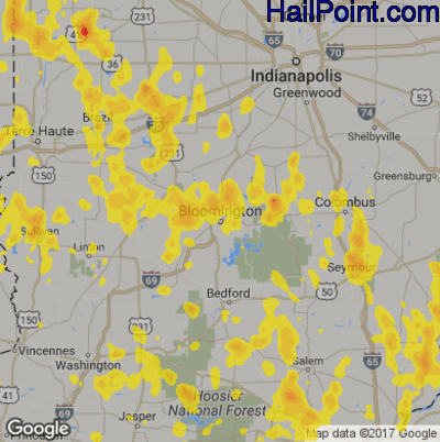 Hail Map for Bloomington, IN Region on June 30, 2019