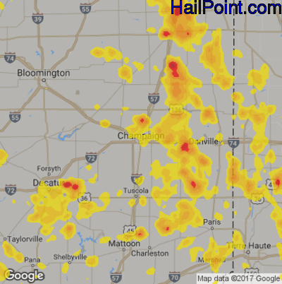 Hail Map for Champaign, IL Region on June 30, 2019