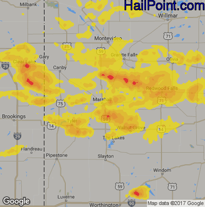 Hail Map for Marshall, MN Region on June 30, 2019