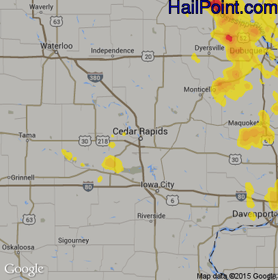 Hail Map for Cedar Rapids, IA Region on June 30, 2019