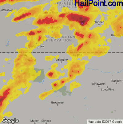 Hail Map for Valentine, NE Region on June 30, 2019