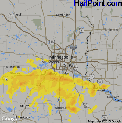 Hail Map for Minneapolis, MN Region on July 1, 2019