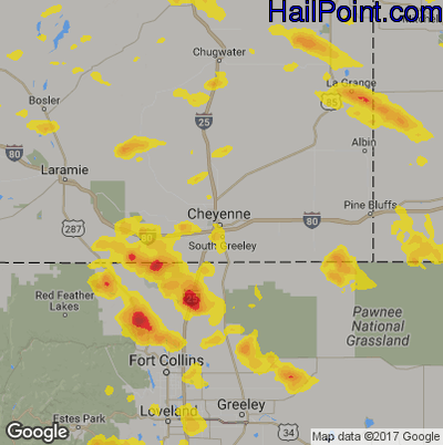 Hail Map for Cheyenne, WY Region on July 1, 2019