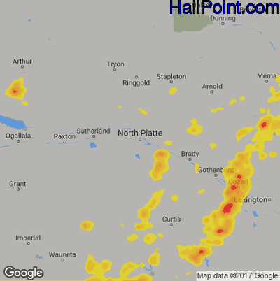 Hail Map for North Platte, NE Region on July 1, 2019