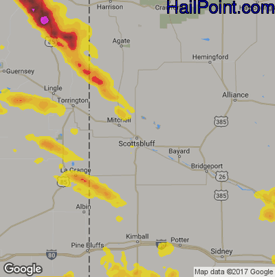 Hail Map for Scottsbluff, NE Region on July 1, 2019
