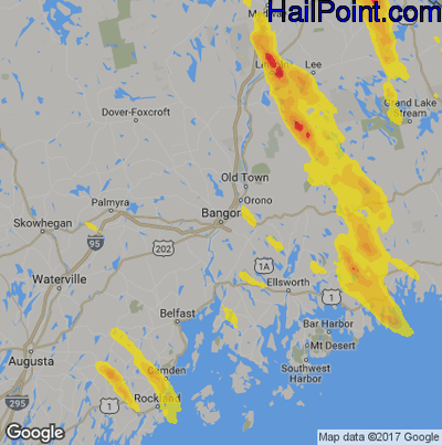 Hail Map for Bangor, ME Region on July 2, 2019 
