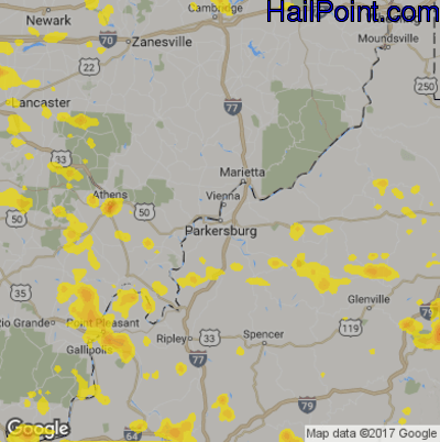 Hail Map for Parkersburg, WV Region on July 2, 2019 
