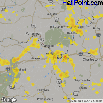 Hail Map for Asheland, KY Region on July 2, 2019