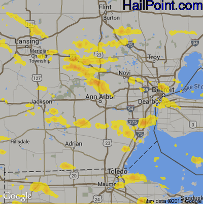Hail Map for Ann Arbor, MI Region on July 2, 2019 