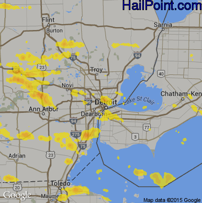 Hail Map for Detroit, MI Region on July 2, 2019