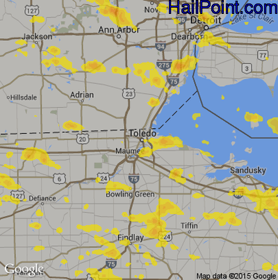 Hail Map for Toledo, OH Region on July 2, 2019 