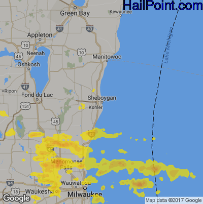 Hail Map for Sheboygan, WI Region on July 2, 2019