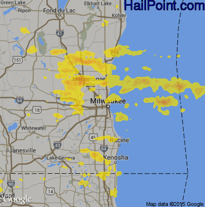 Hail Map for Milwaukee, WI Region on July 2, 2019