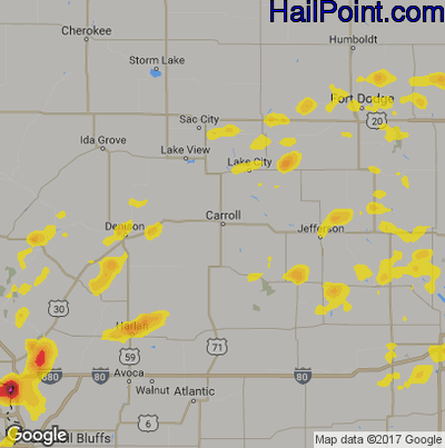 Hail Map for Carroll, IA Region on July 2, 2019