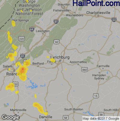 Hail Map for Lynchburg, VA Region on July 2, 2019