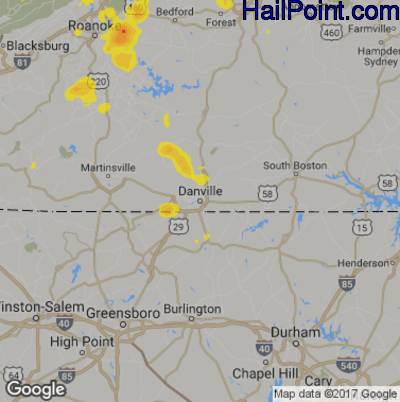 Hail Map for Danville, VA Region on July 2, 2019