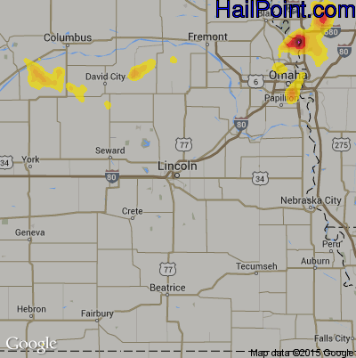 Hail Map for Lincoln, NE Region on July 2, 2019