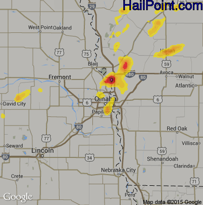 Hail Map for Omaha, NE Region on July 2, 2019