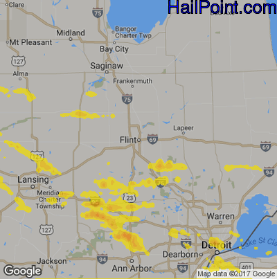 Hail Map for Flint, MI Region on July 2, 2019