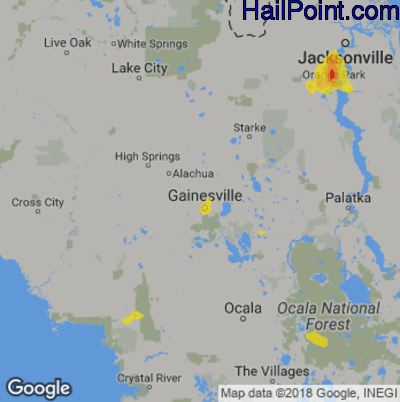 Hail Map for Gainesville, FL Region on July 2, 2019