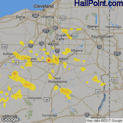 Hail Map for Canton, OH Region on July 2, 2019