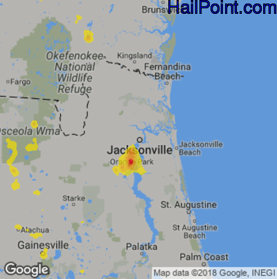 Hail Map for Jacksonville, FL Region on July 2, 2019