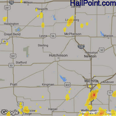 Hail Map for Hutchinson, KS Region on July 2, 2019