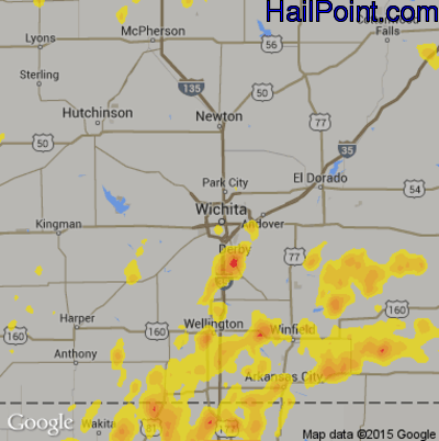 Hail Map for Wichita, KS Region on July 2, 2019