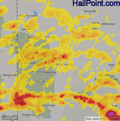 Hail Map for Rapid City, SD Region on July 2, 2019