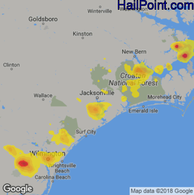 Hail Map for Jacksonville, NC Region on July 3, 2019
