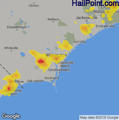 Hail Map for Wilmington, NC Region on July 3, 2019
