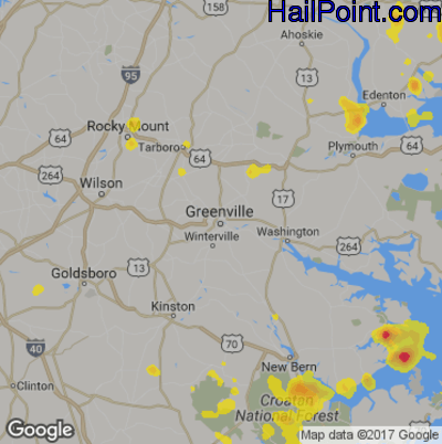 Hail Map for Greenville, NC Region on July 3, 2019