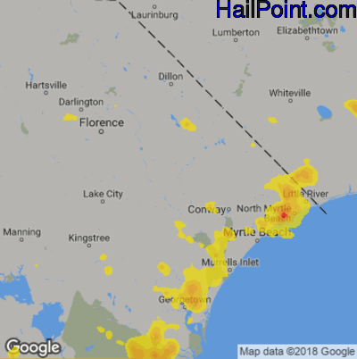 Hail Map for Myrtle Beach, SC Region on July 3, 2019 