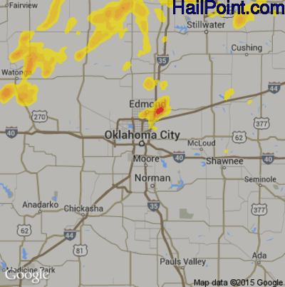 Hail Map for Oklahoma City, OK Region on July 3, 2019