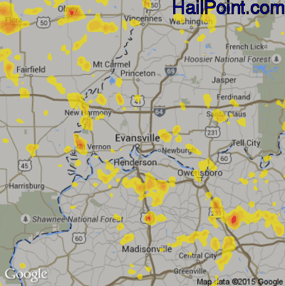 Hail Map for Evansville, IN Region on July 3, 2019 