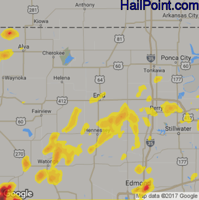 Hail Map for Enid, OK Region on July 3, 2019
