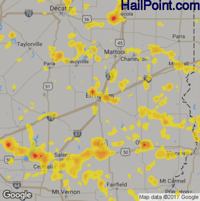 Hail Map for Effingham, IL Region on July 3, 2019