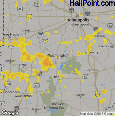 Hail Map for Bloomington, IN Region on July 3, 2019
