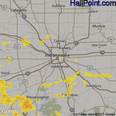 Hail Map for Indianapolis, IN Region on July 3, 2019