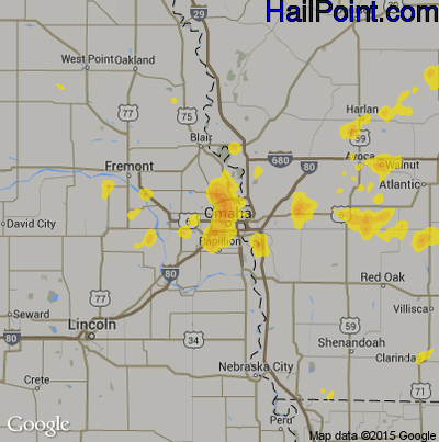 Hail Map for Omaha, NE Region on July 3, 2019