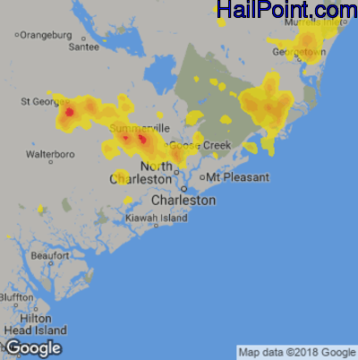 Hail Map for Charleston, SC Region on July 3, 2019
