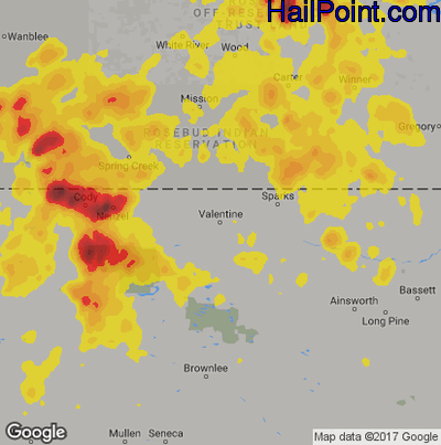 Hail Map for Valentine, NE Region on July 3, 2019