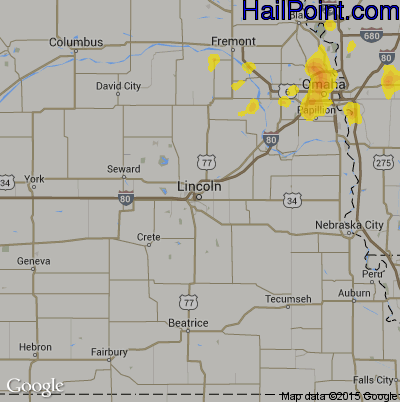 Hail Map for Lincoln, NE Region on July 4, 2019