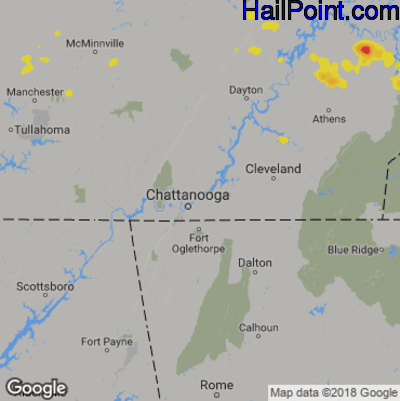 Hail Map for Chattanooga, TN Region on July 4, 2019
