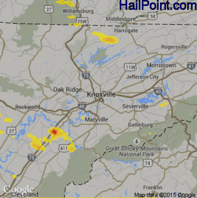 Hail Map for Knoxville, TN Region on July 4, 2019