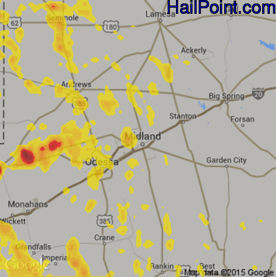 Hail Map for Midland, TX Region on July 4, 2019