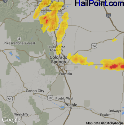 Hail Map for Colorado Springs, CO Region on July 4, 2019