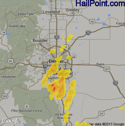 Hail Map for Denver, CO Region on July 4, 2019 